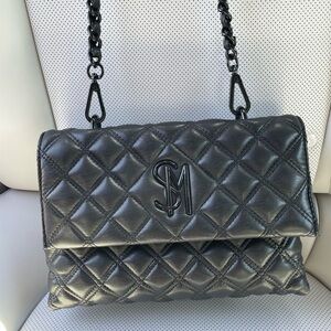 Black Quilted Steve Madden Shoulder Bag with Chain Strap